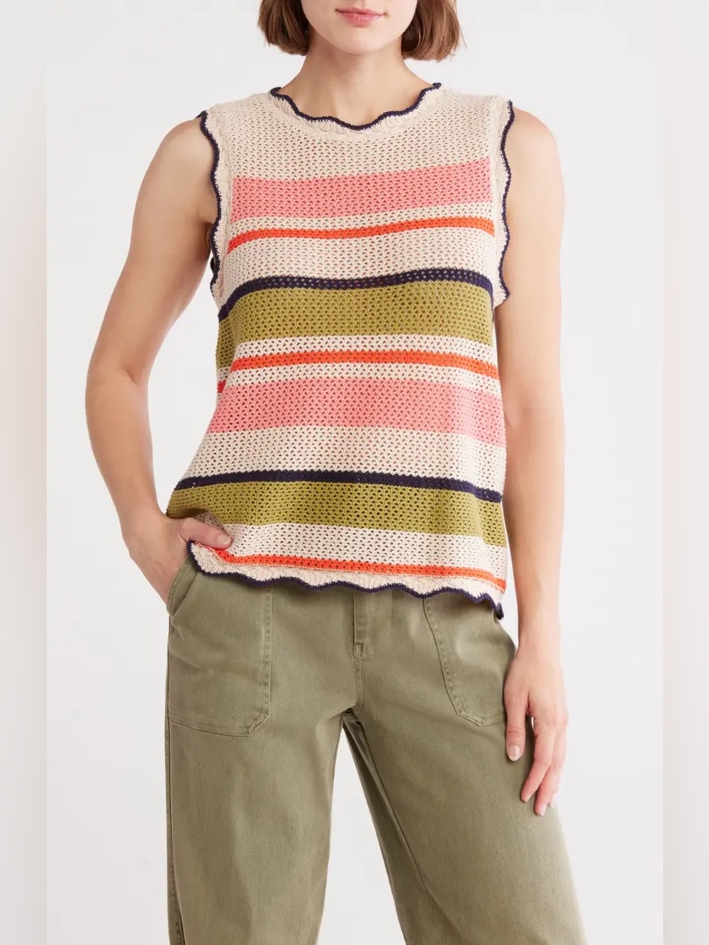 Striped Scallop Sweater Tank